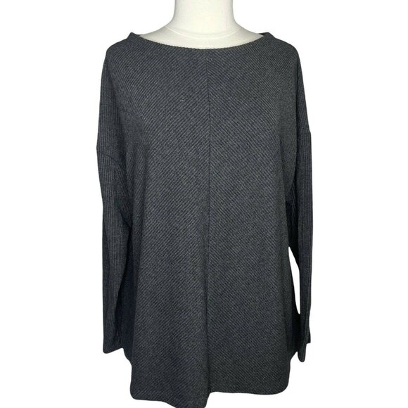 Ava & Viv Sweater Womens 1X Gray Ribbed Long Sleeves Textured - Picture 1 of 10
